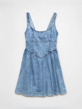 American Eagle AE Denim Corset Fit & Flare Mini Dress L Light Wash